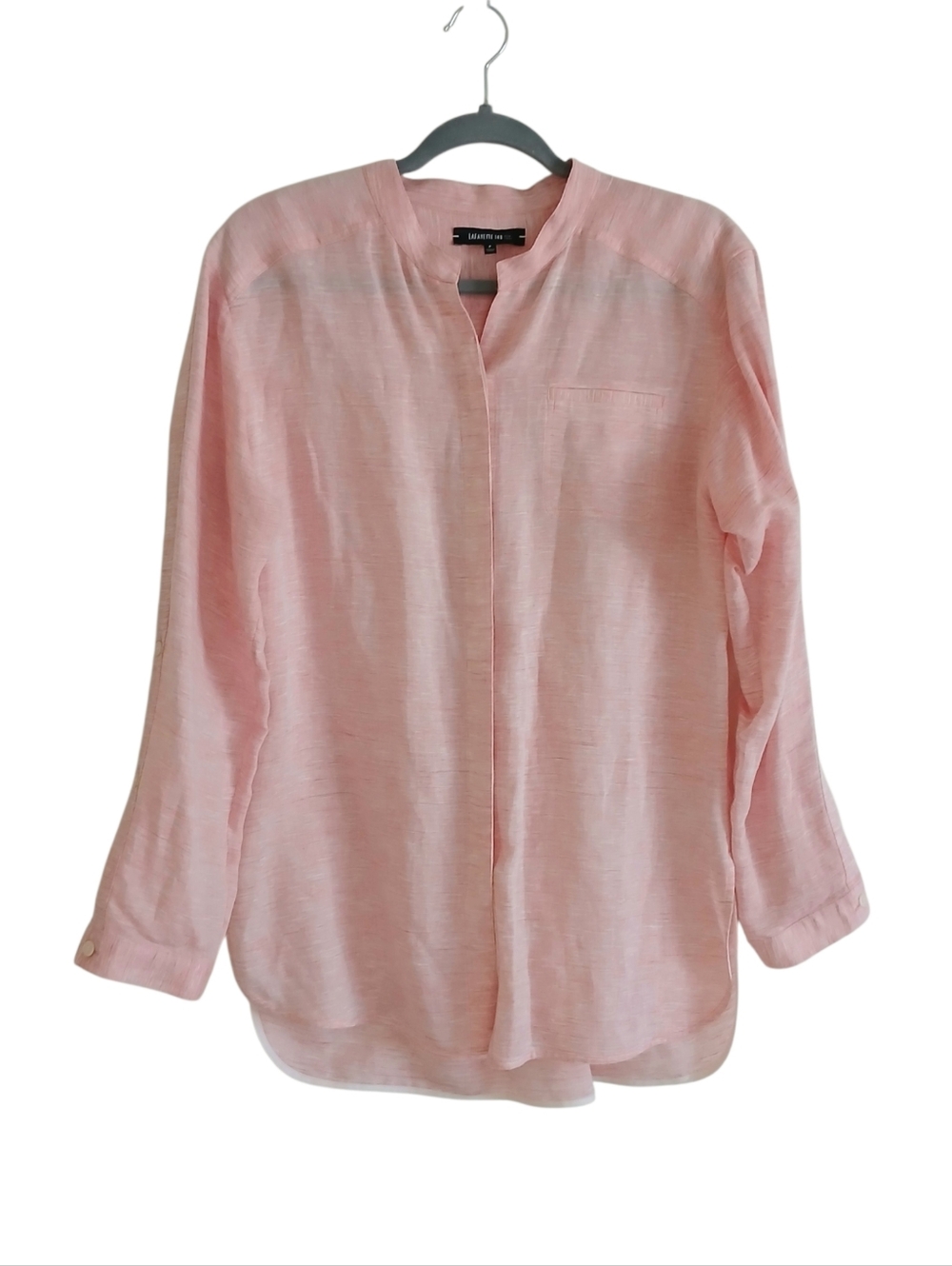 NWOT LAFAYETTE 148 Tencel Linen Button Up Shirt Women's S Pink Roll Sleeve Tunic